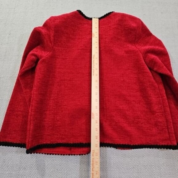 Leslie Fay Sweater Women's PL Red Knit Cropped Cardigan Embroidered EUC - Picture 10 of 12